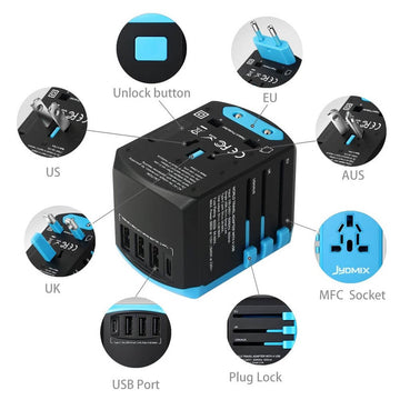 JYDMIX All in One Universal USB Travel Power Adapter with 3 USB Port & Type-C International Wall Charger Worldwide AC Power Plug 8 Pin AC Socket for Multi-Nation Travel - Imported from UK